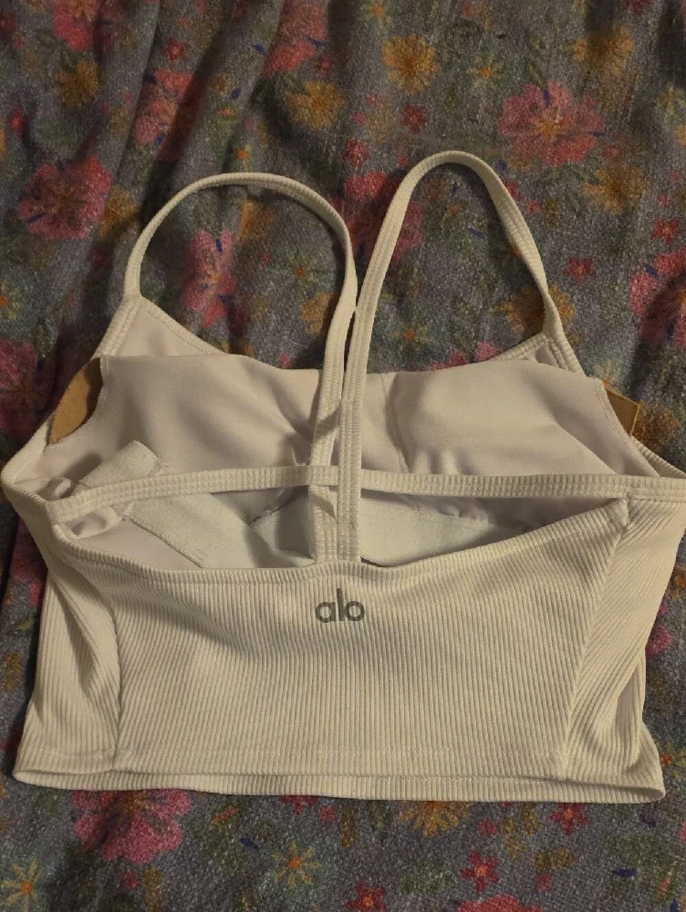 ALO Yoga Cream Ribbed Crop Tank Top